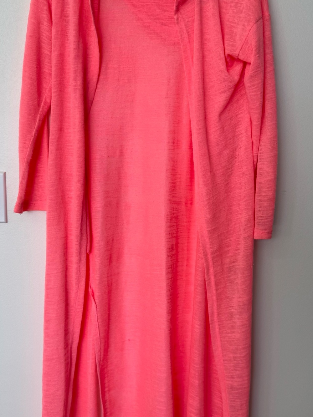 Neon Pink Lightweight Hooded Duster Cover Up with Pockets (One Size, Back Hood)